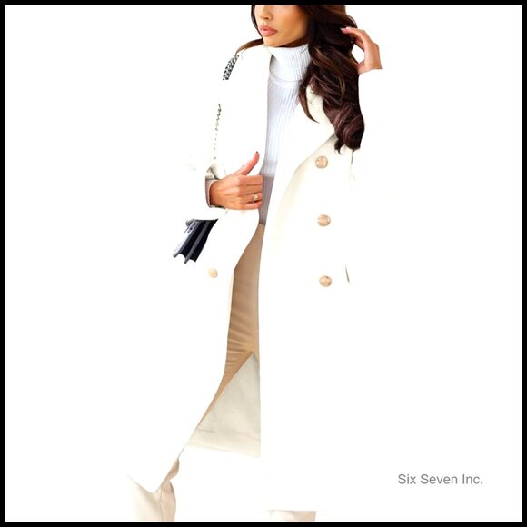 Wool Blend Pea Coat Double-Breasted Long Winter Trench Coat